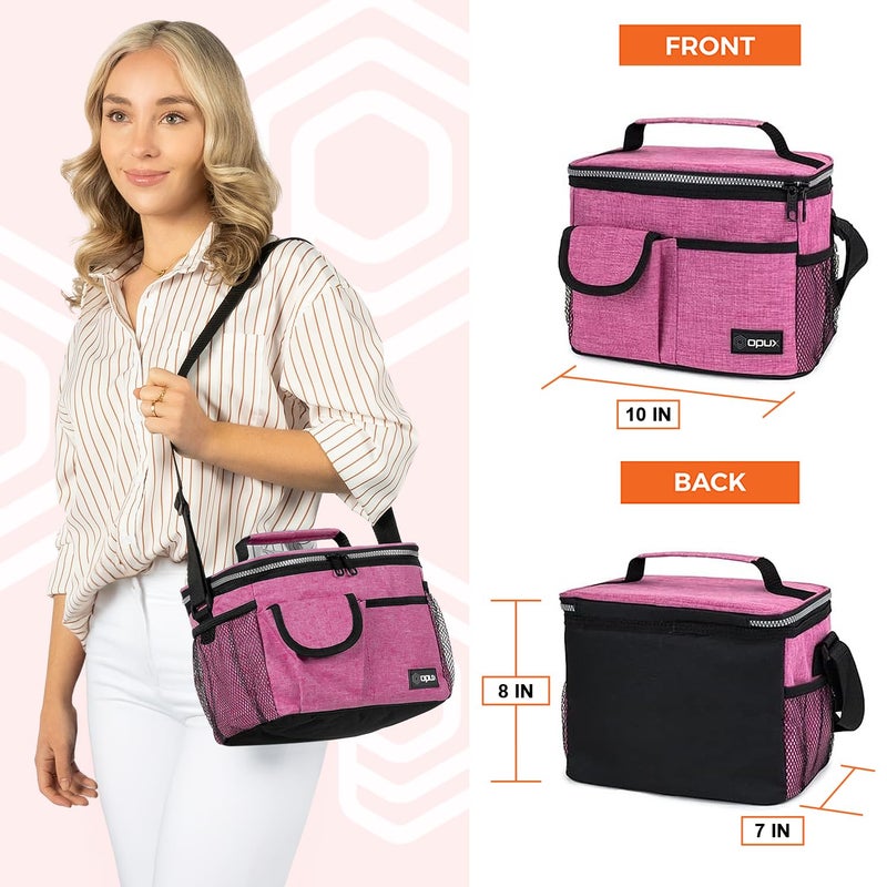 opux Insulated Lunch Bag for Men Women, Leakproof Heather Pink Lunch Box for Work, Portable Soft Lunch Cooler Bag with Shoulder Strap, Adult Lunchbox Lunch Pail for Kid Boy Girl School, 14 Can/8L - Image 3